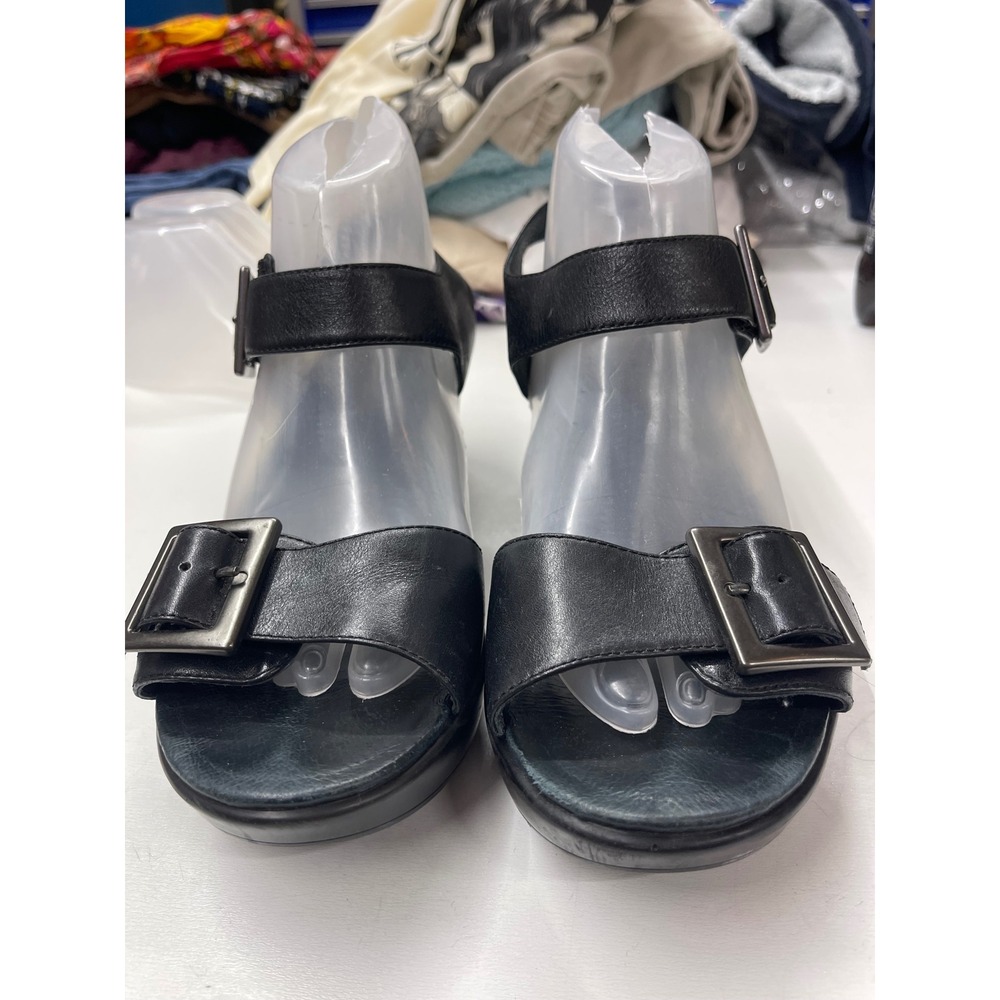 Dansko Black Leather Buckle Wedge Platform Sandals Women 39 9720020200
